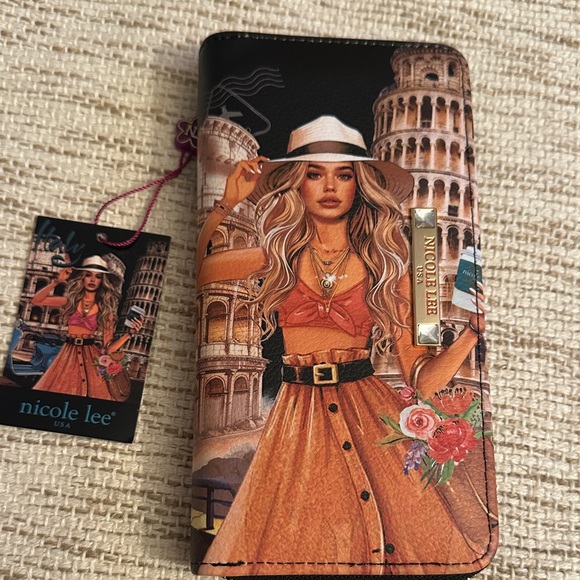 Nicole Lee Wallet with Orange and Brown Artistic Design - Picture 1 of 9